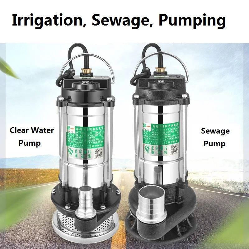 220V Submersible Pump Agricultural Pumping, Garden Tools, Drainage, Irrigation, Self-priming Sewage Pump Stainless Steel.