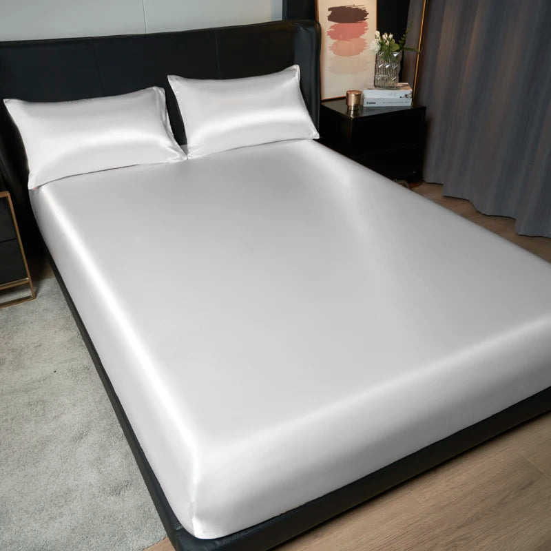 Elegant Satin Fitted Bed Sheet- Luxurious 35cm Height, Universal King/Queen Size.