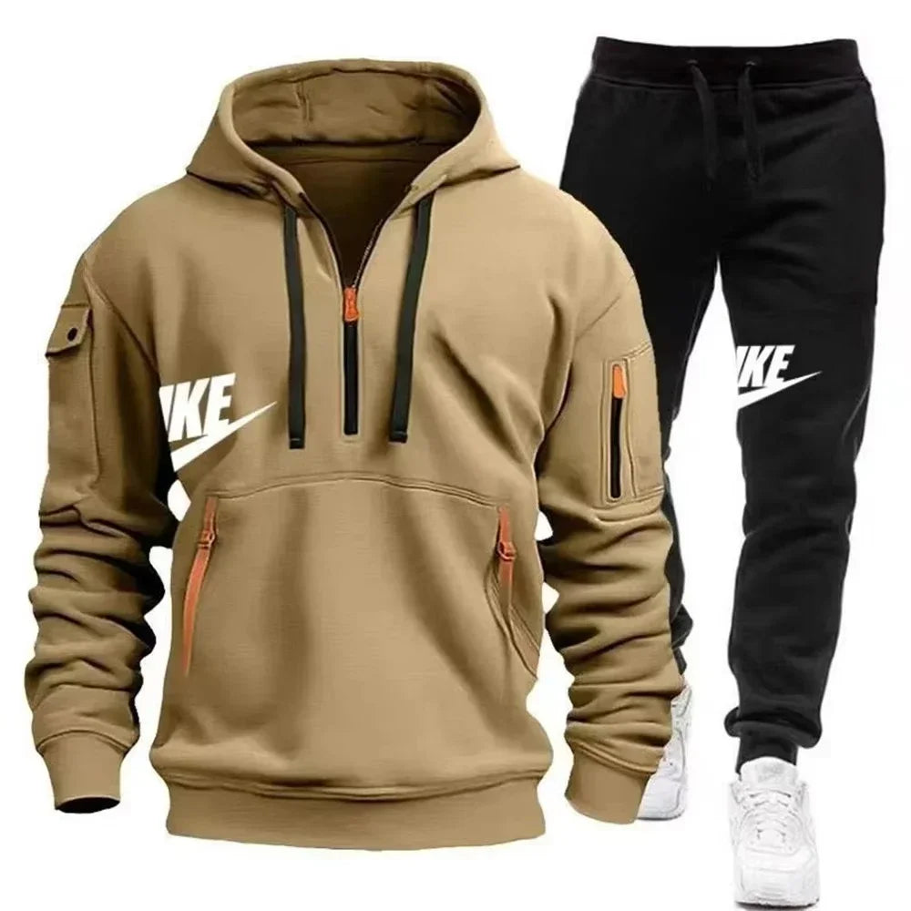 New men autumn and winter suit zipper hoodie + trousers casual men sportswear.