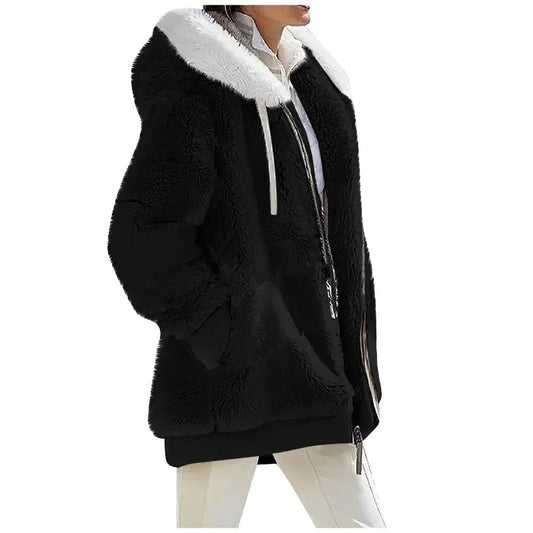 Fashion Women's Coat, Hooded Zipper Lady Cashmere Fleece Jacket.
