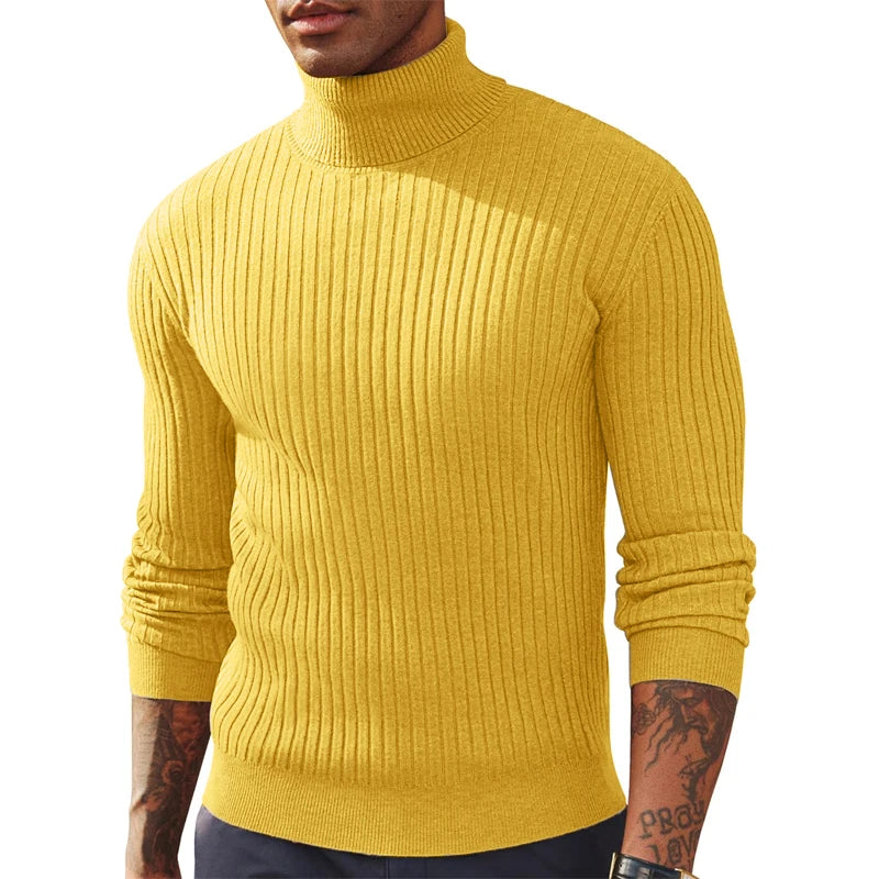 Autumn Men Slim Fit Long Sleeve Turtleneck Sweater Knitted Pullover.