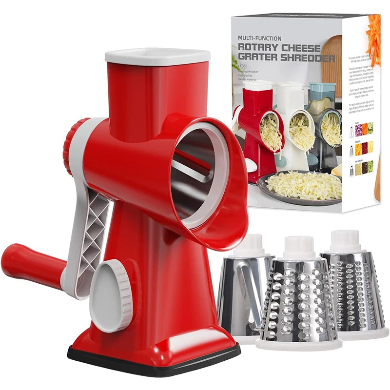3 in 1 Rotary Cheese Grater Versatile Manual Vegetable Slicer, Peanut Nuts Grinder, Cheese Vegetable Shredder Clear JT242.