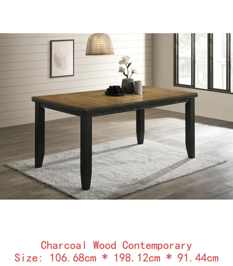 Contemporary 6-Piece Dining Set, 18" Extendable Leaf Table, Upholstered Chairs and Bench, Solid Wood, Brown Finish.