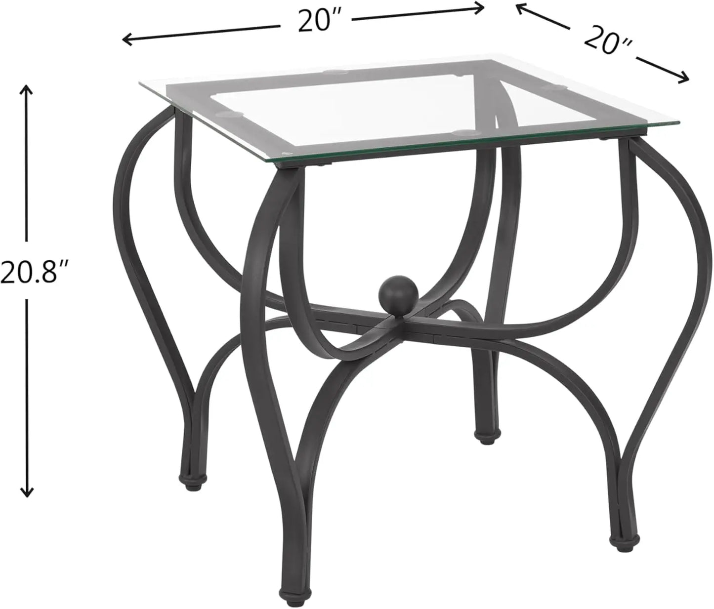 3-Piece Coffee Table Set, Tempered Glass Surface Living Room Sets, Coffee Table & 2 End Side Table, Metal Frame.