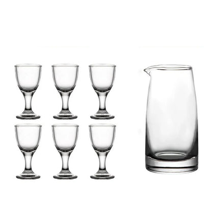 6pcs+1pcs Glass Wine Cup Set, Household Wine Dispenser.