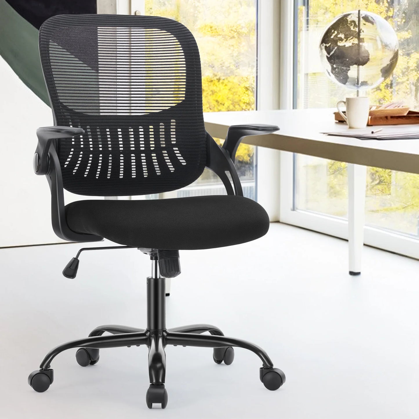 Ergonomic Mesh Backrest Office Desk Chair, Adjustable Height Computer Swivel Chairs With Wheels For Home.