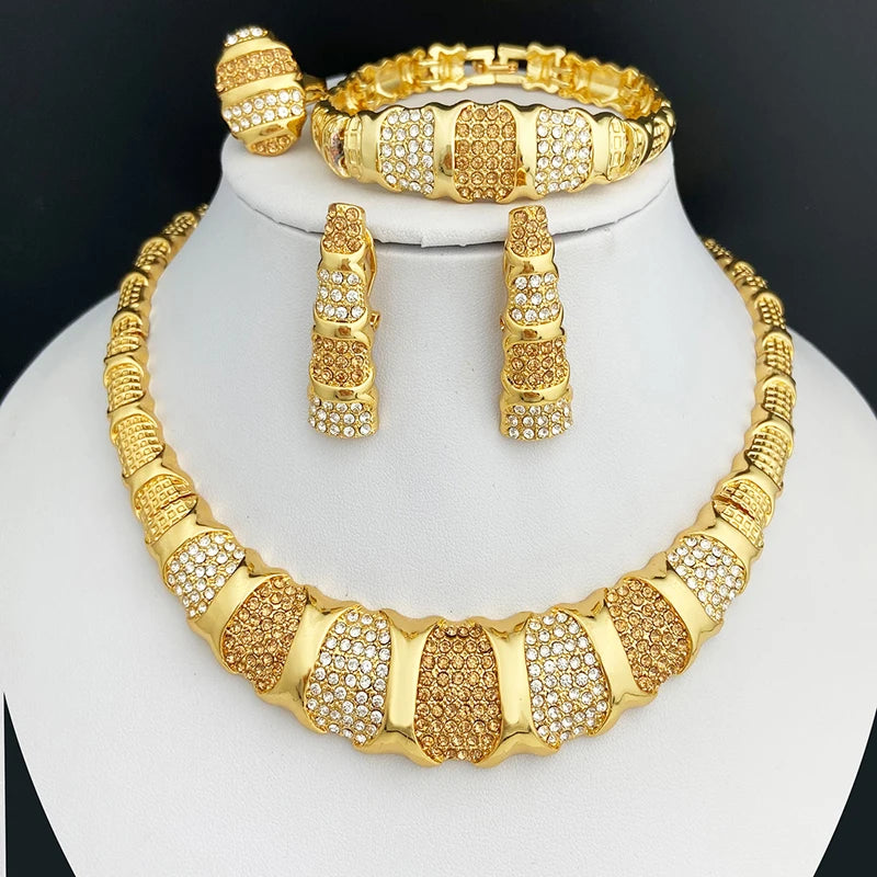 Jewelry Set For Women 18K Gold Plated Luxury Necklace, Earrings, Bracelet, And Ring Set