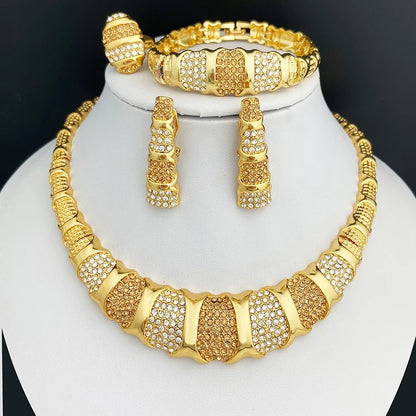 Jewelry Set For Women 18K Gold Plated Luxury Necklace, Earrings, Bracelet, And Ring Set