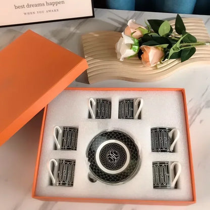 Gift Box Set 12Pcs Ceramic Espresso Coffee Cup Striped Dot