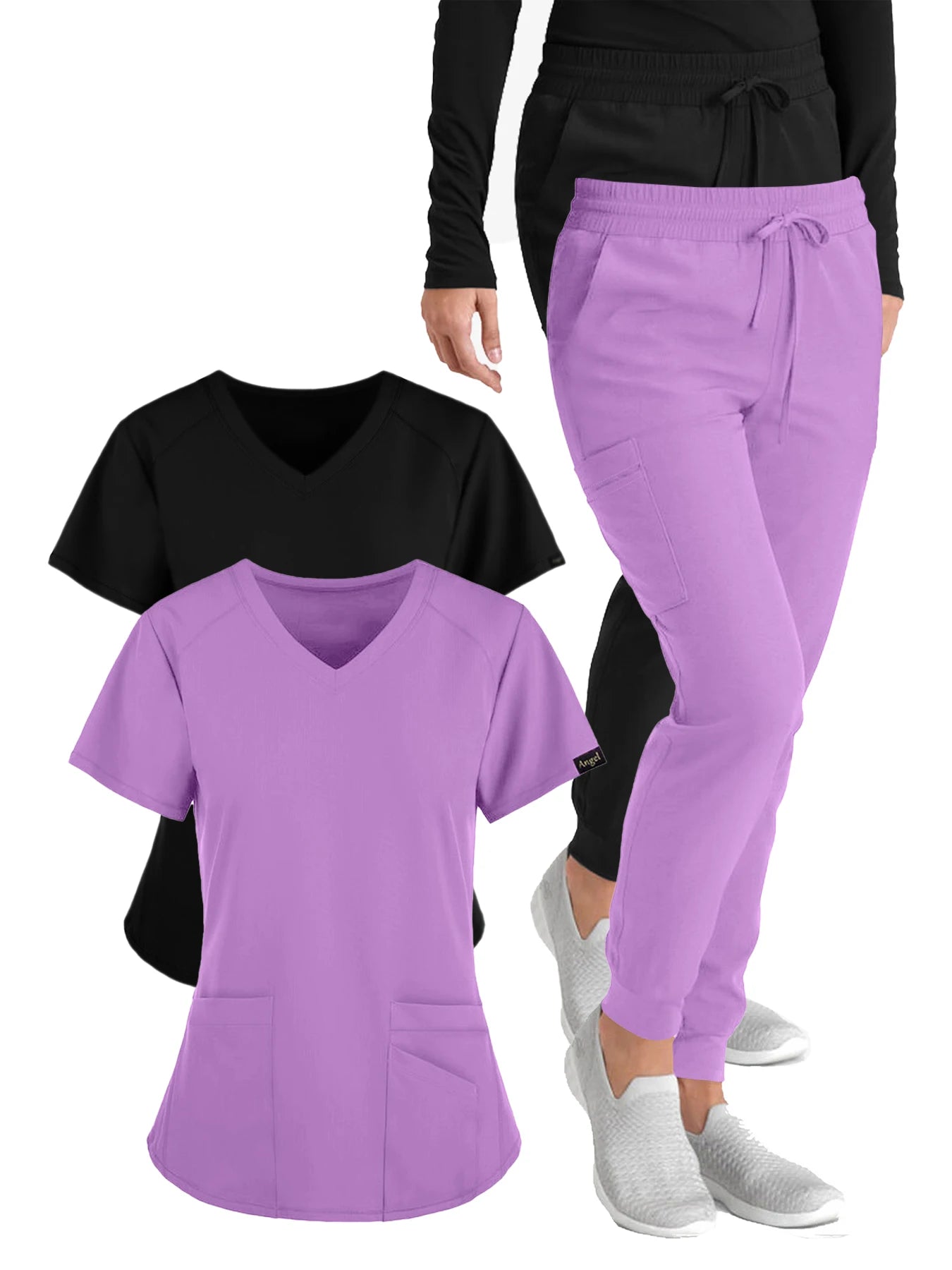 (Four-piece set) Scrubs Uniform Women's, Elastic Sports Nurse Uniform, Breathable Scrub.