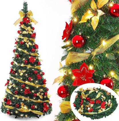 Foldable Christmas Tree with Ornament Lights, Home Decoration New Year Gift