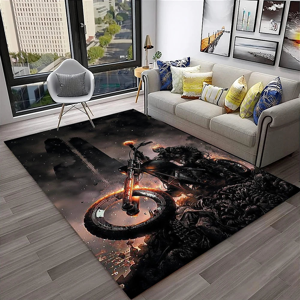 3D Retro Motorcycle Vintage  Rug for Living Room, Bedroom, Playroom Kid Area Rug Non-slip