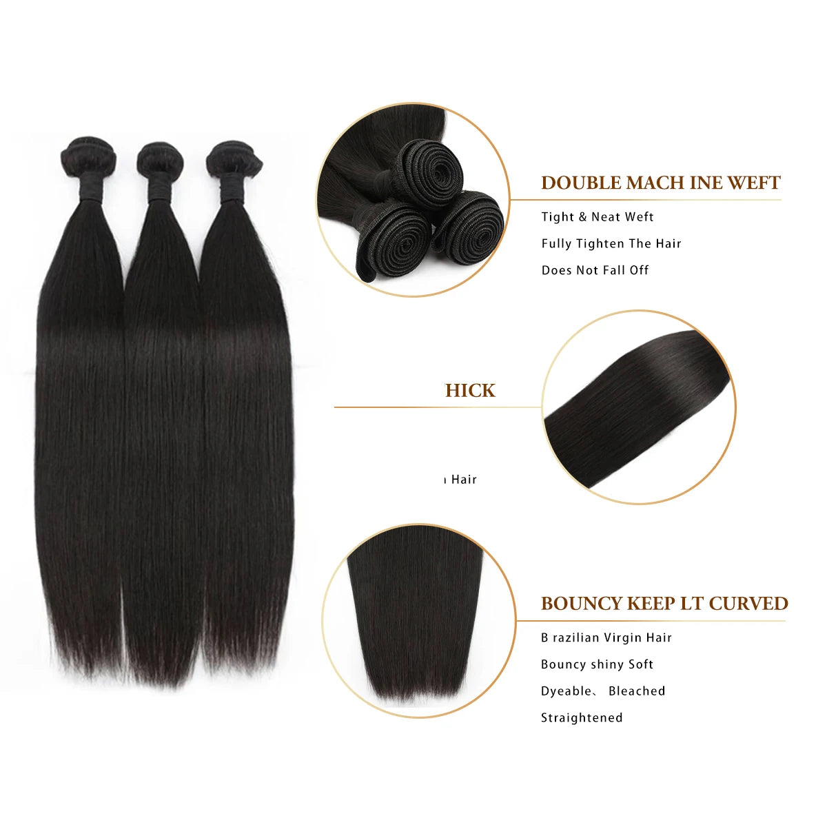 12A Straight Human Hair Bundles 100% Human Hair, 30 32 40 Inch Raw Hair Extensions, Black Remy Weave 3 4 Bundles.