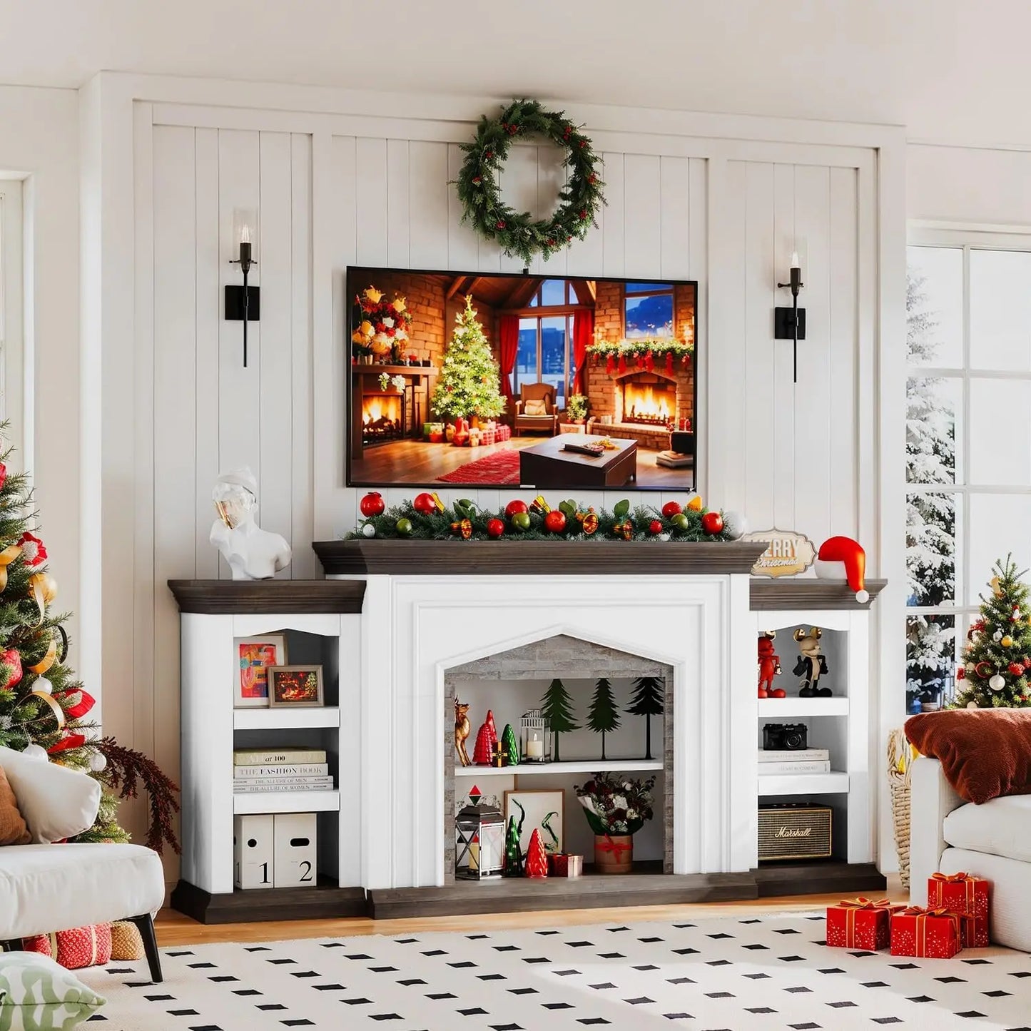 80" Electric Fireplace TV Stand with Mantel for TVs up to 90in USB Ports