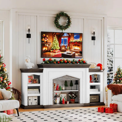 80" Electric Fireplace TV Stand with Mantel for TVs up to 90in USB Ports