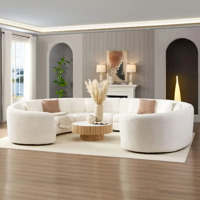 Modern Oversize Curved Sectional Sofa for Living Room Cream-White