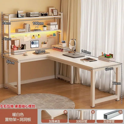 L Shaped Computer Desk, Home Office Desk with 2 Drawer and Bookshelf.