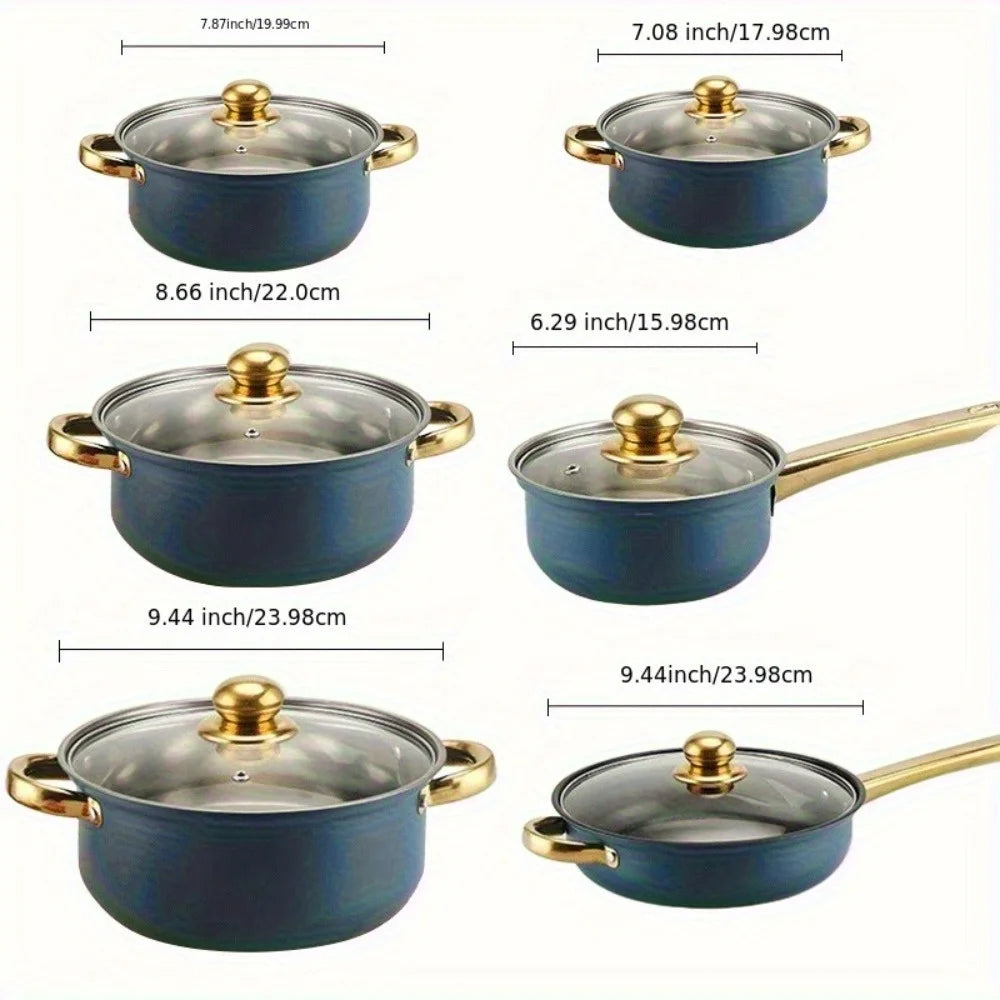 6-Piece Stainless Steel Cookware Set: Lid-Included, Non-Stick Pans