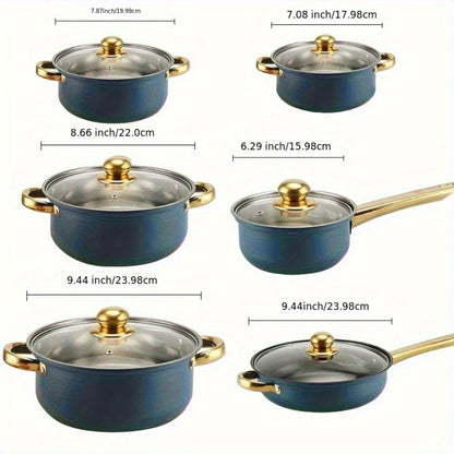 6-Piece Stainless Steel Cookware Set: Lid-Included, Non-Stick Pans