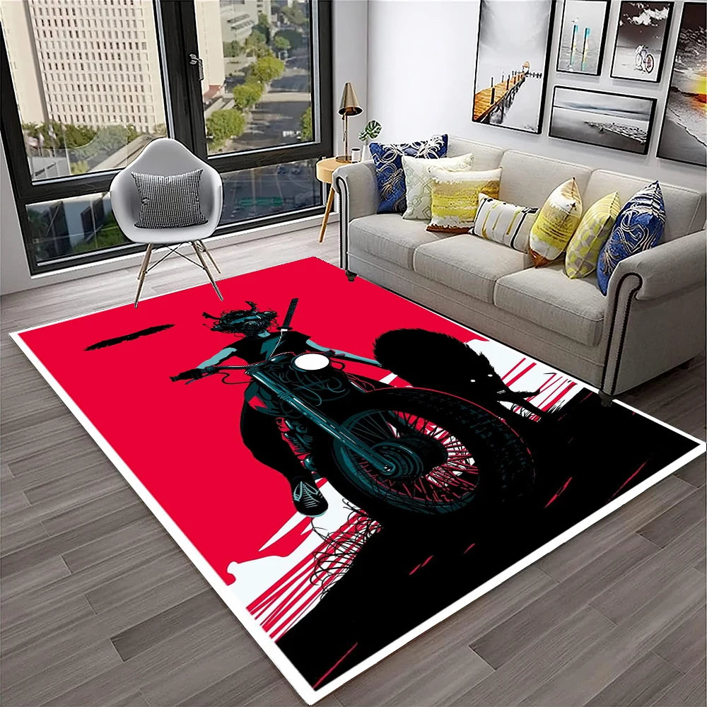 3D Retro Motorcycle Vintage  Rug for Living Room, Bedroom, Playroom Kid Area Rug Non-slip