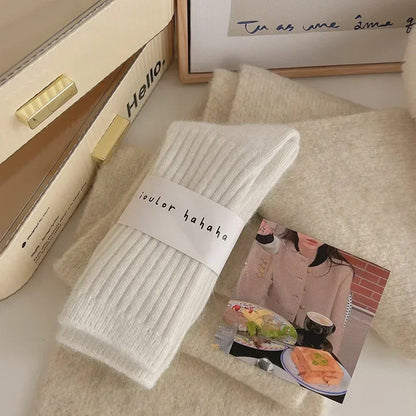 Thick Warm Women's Cashmere Wool Socks Solid Color Long Sox for Ladies