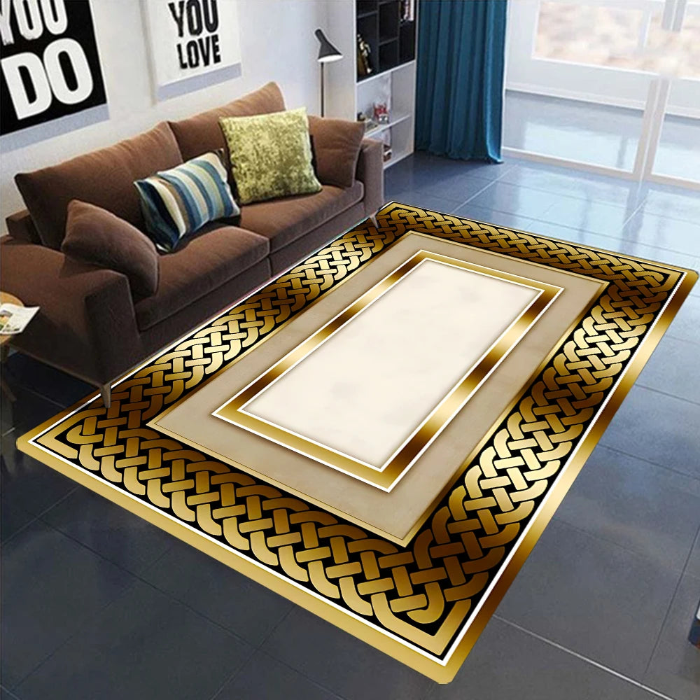 Gold Black Geometric Carpets, Nordic Luxury Living Room Rugs, for Bedroom, Sofa Table, Beside Large Area Rug.