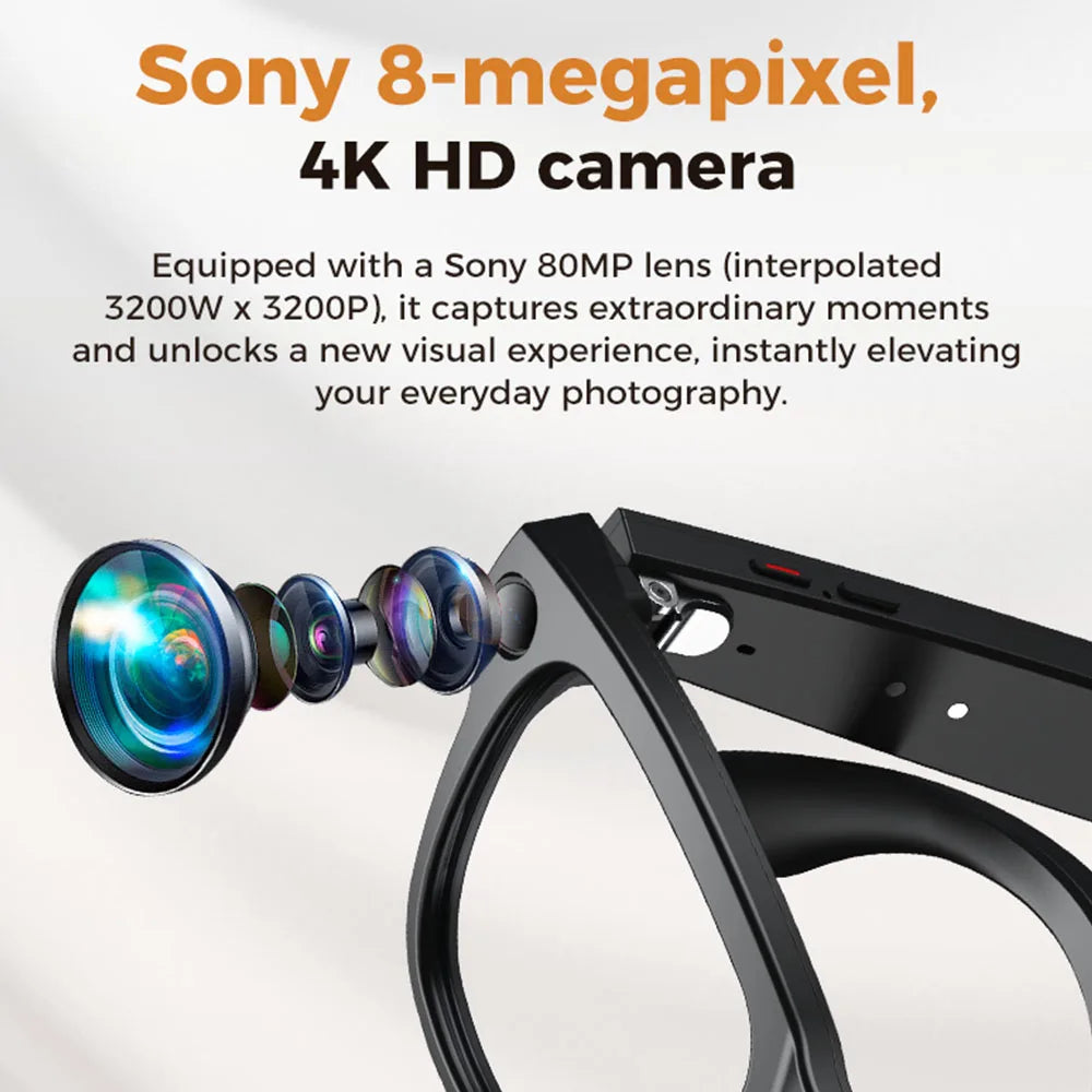 M02 AI Smart Glasses 8MP Camera, Video Recording,100+Languages Translation Sunglasses, Bluetooth Call, Music Play, with Charging Box.