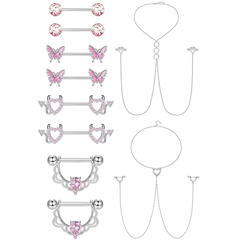 Stainless Steel Nipple Piercing Jewelry, Zircon Nipple Rings, Barbell Body Jewelry, Nipple Shield Bar