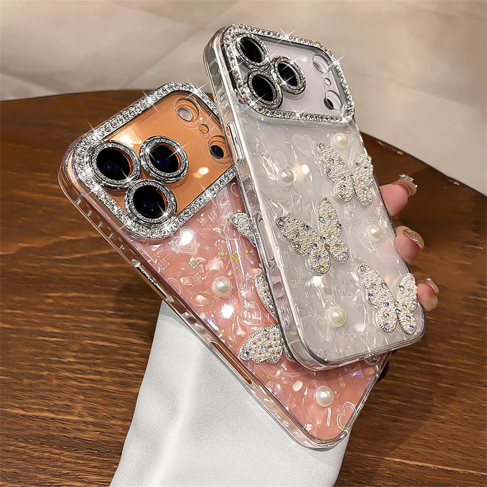 Luxury Diamond Butterfly Phone Case For iPhone 17 Air 16 15 14 13 12 Pro Max