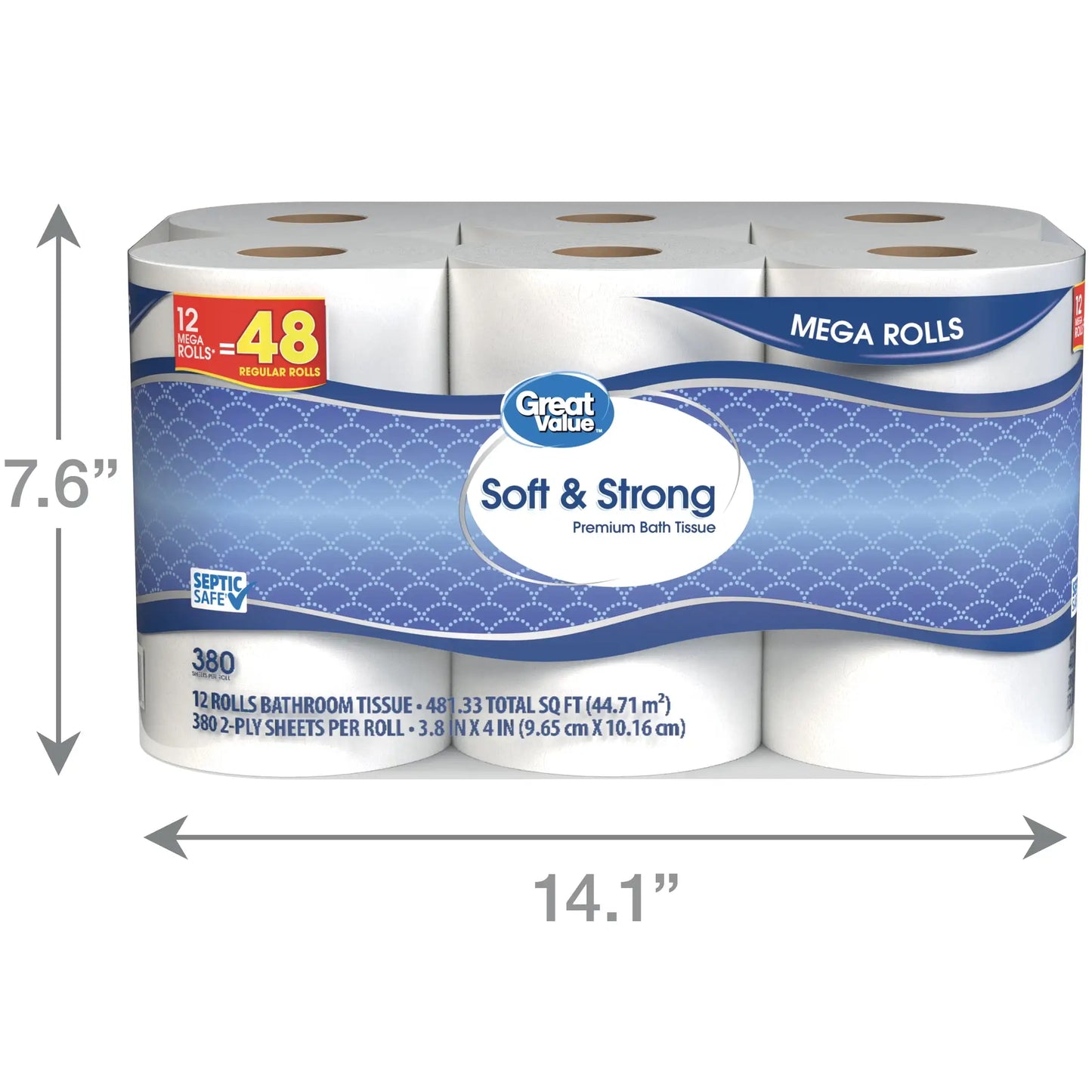 Soft & Strong Premium Toilet Paper 12 Mega Rolls, gentle on your skin.