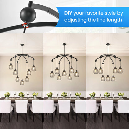 Contemporary Lighting Adjustable Farmhouse Chandelier Black Rope Pendant
