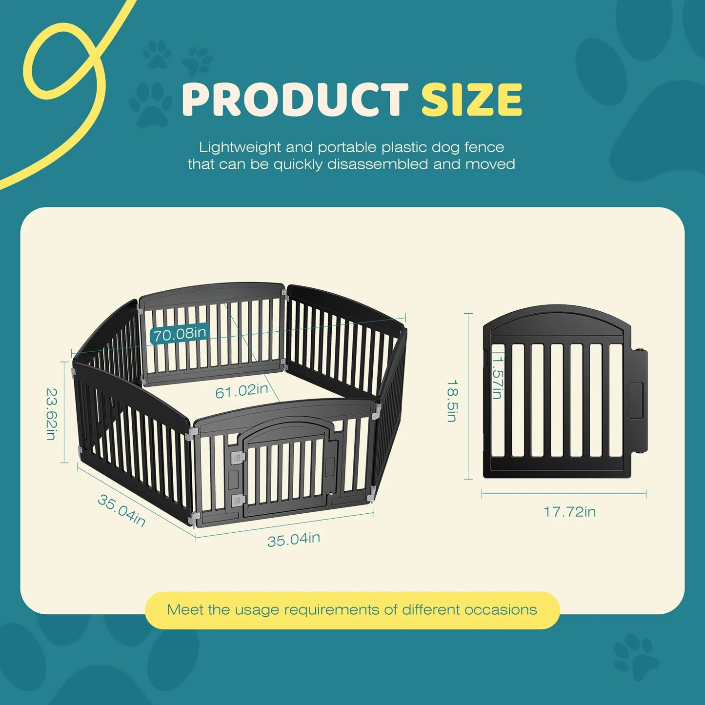 Plastic Dog Playpen 6 Panel 24IN Expandable Pet Fence for Medium Dogs, Indoor Outdoor.