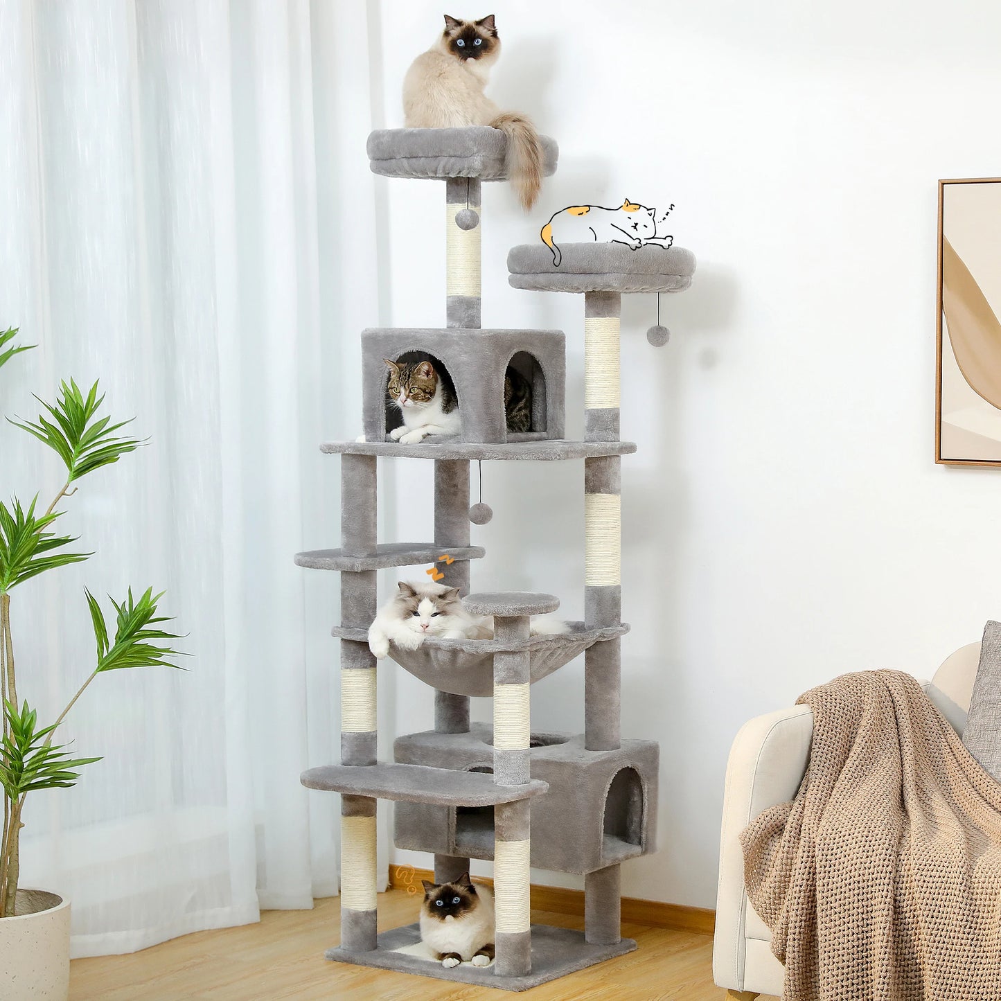 Cat Tree and Tower for Indoor Cats Scratching Posts  Hammock  Perches