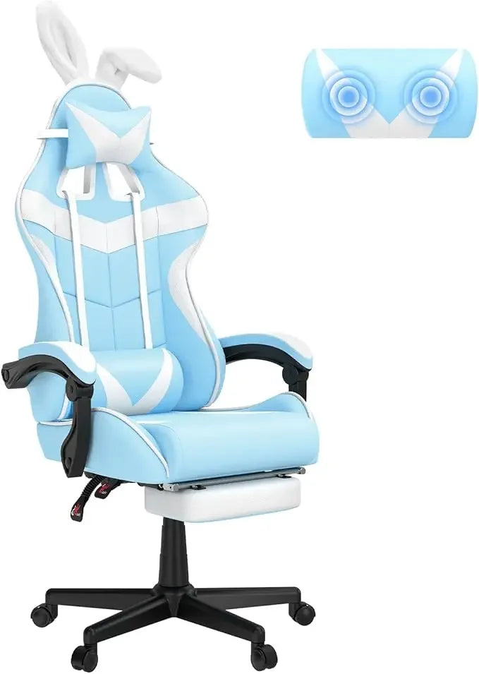 Light Blue Gaming Chair With Footrest