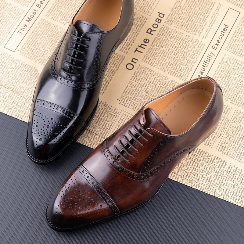 Classic Brogue Shoe Men Business, New Style Genuine Cowhide, Handmade Formal Office, Wedding, Party Dress Shoes.