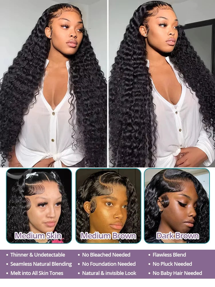 40 Inch Human Hair Wig Deep Wave, 13X6 Hd Curly Lace Glueless Human Hair,100 Frontal 7X5 Lace Wigs Natural Black Curly Wig.