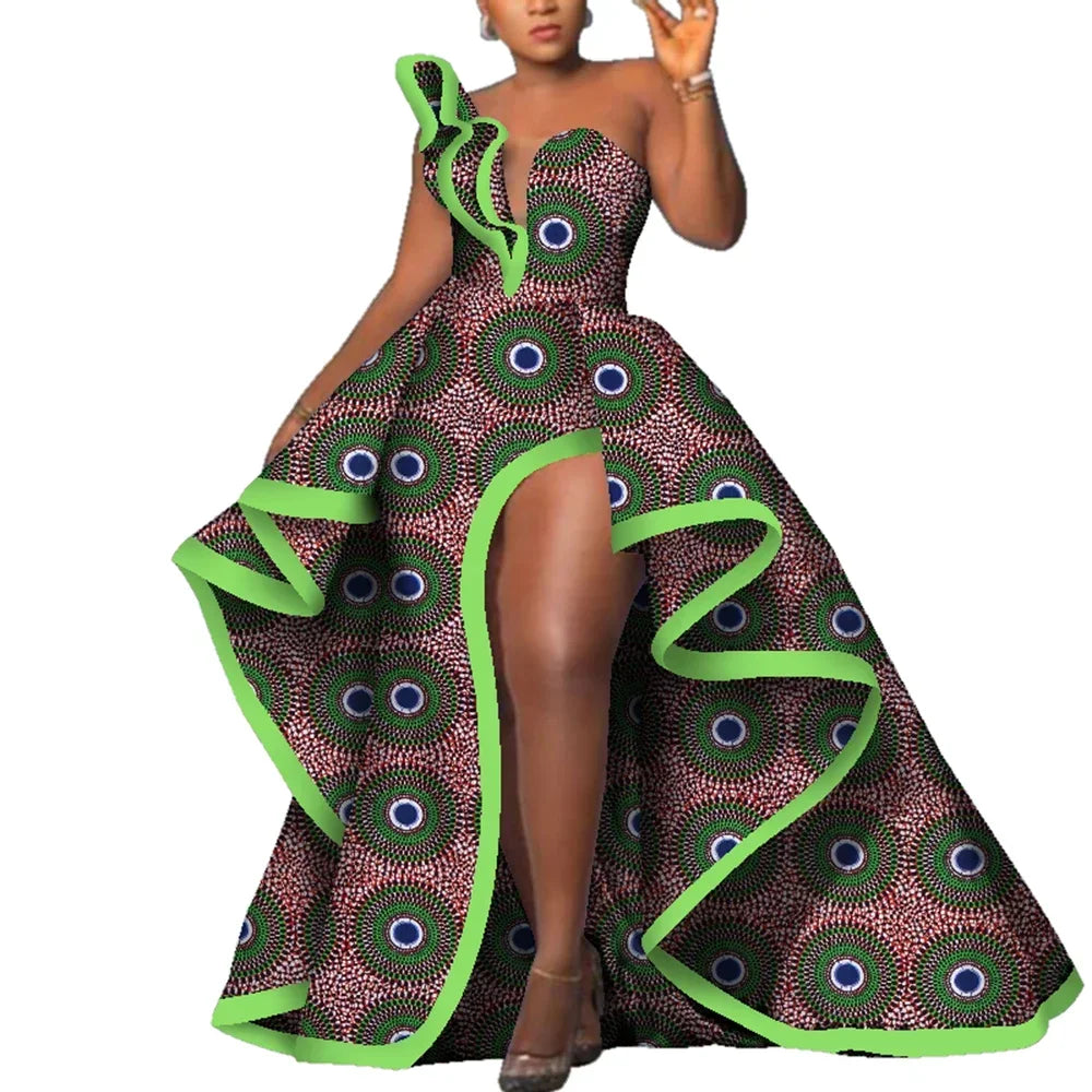 Dashiki Party Dresses Fashion Robe Floral Print Maxi, Long Strapless African Dresses for Women WY6981.