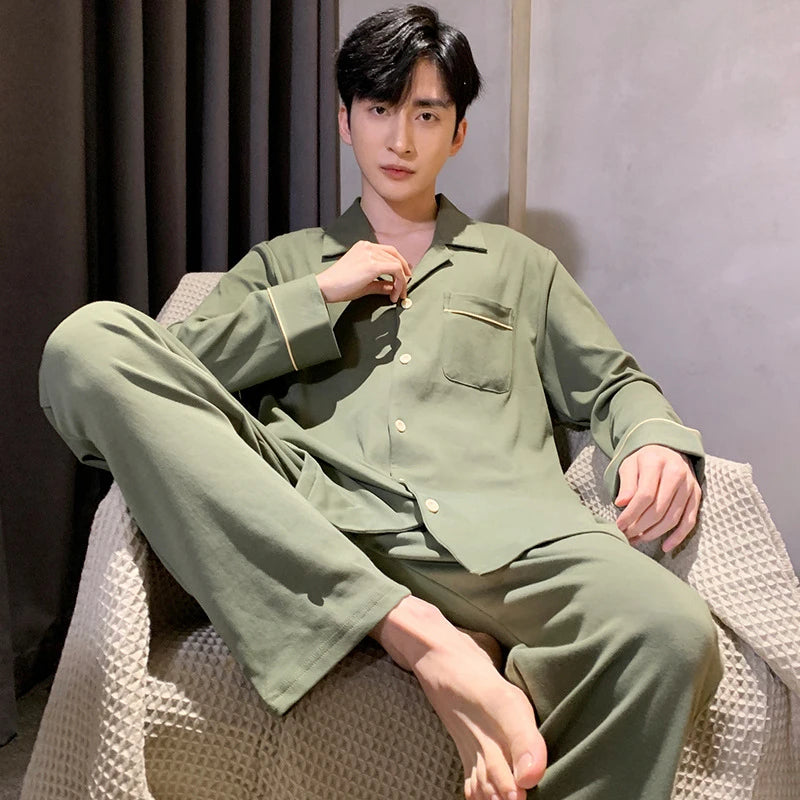Pajamas Men's Long-Sleeved Spring and Autumn Men's Two-Piece Suit