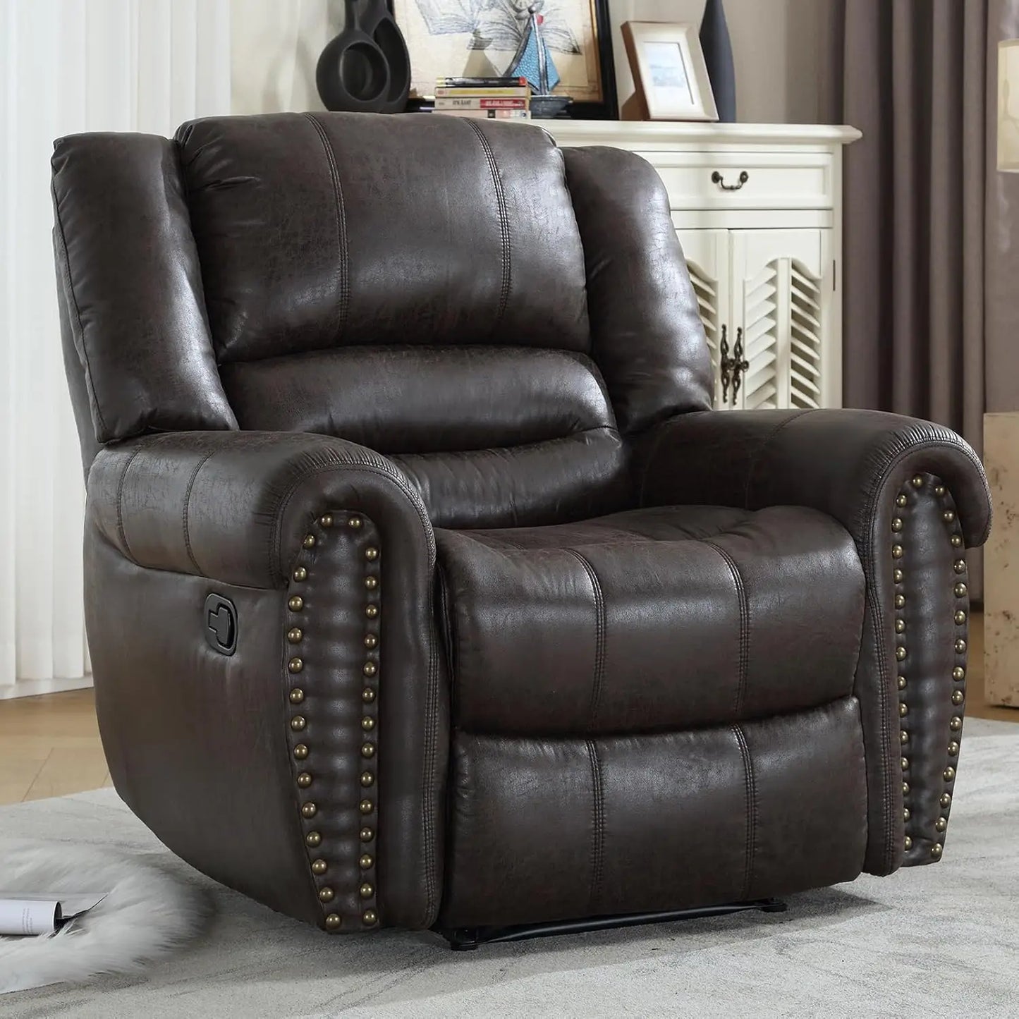 Leather Manual  Recliner Chair with Comfortable Arms and Back