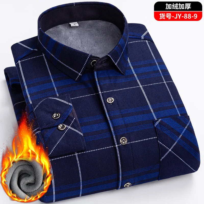Men Travel, Casual ,Winter, Double-Sided Fleece, Warm Thickened Plaid Work Shirt.