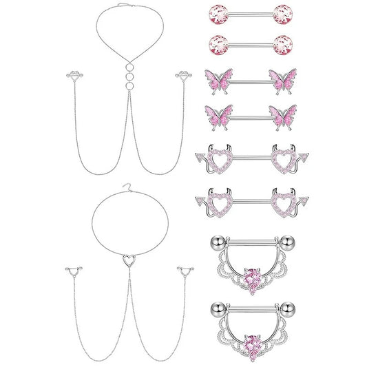 Stainless Steel Nipple Piercing Jewelry, Zircon Nipple Rings, Barbell Body Jewelry, Nipple Shield Bar