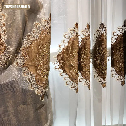 Curtains for Living Room, Dining, Bedroom, High Window Luxury Print Velvet Carved Gold