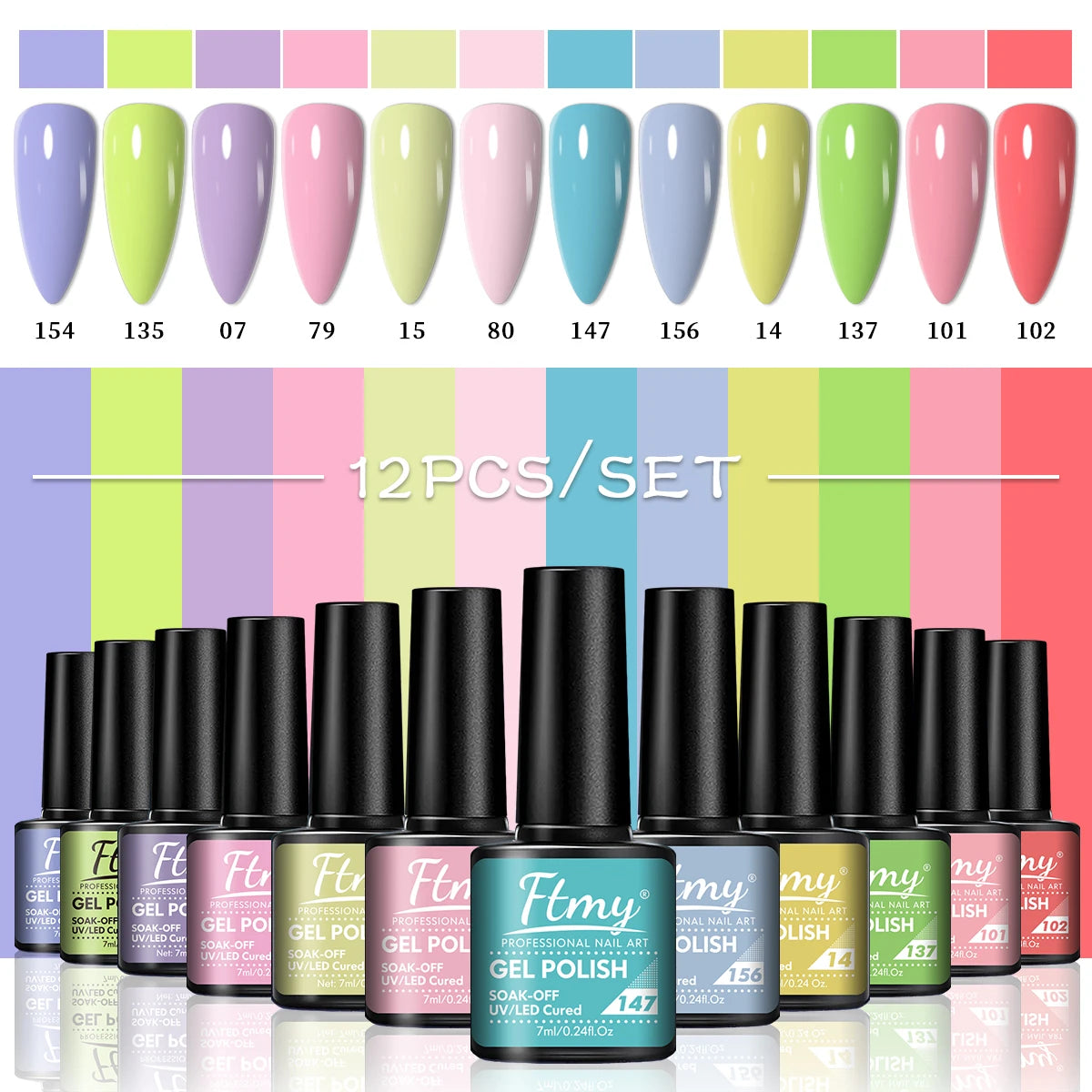 12-pack Solid Color Gel Nail Polish Set, New Autumn/Winter Collection, featuring minimalist classic colors, high-saturation.