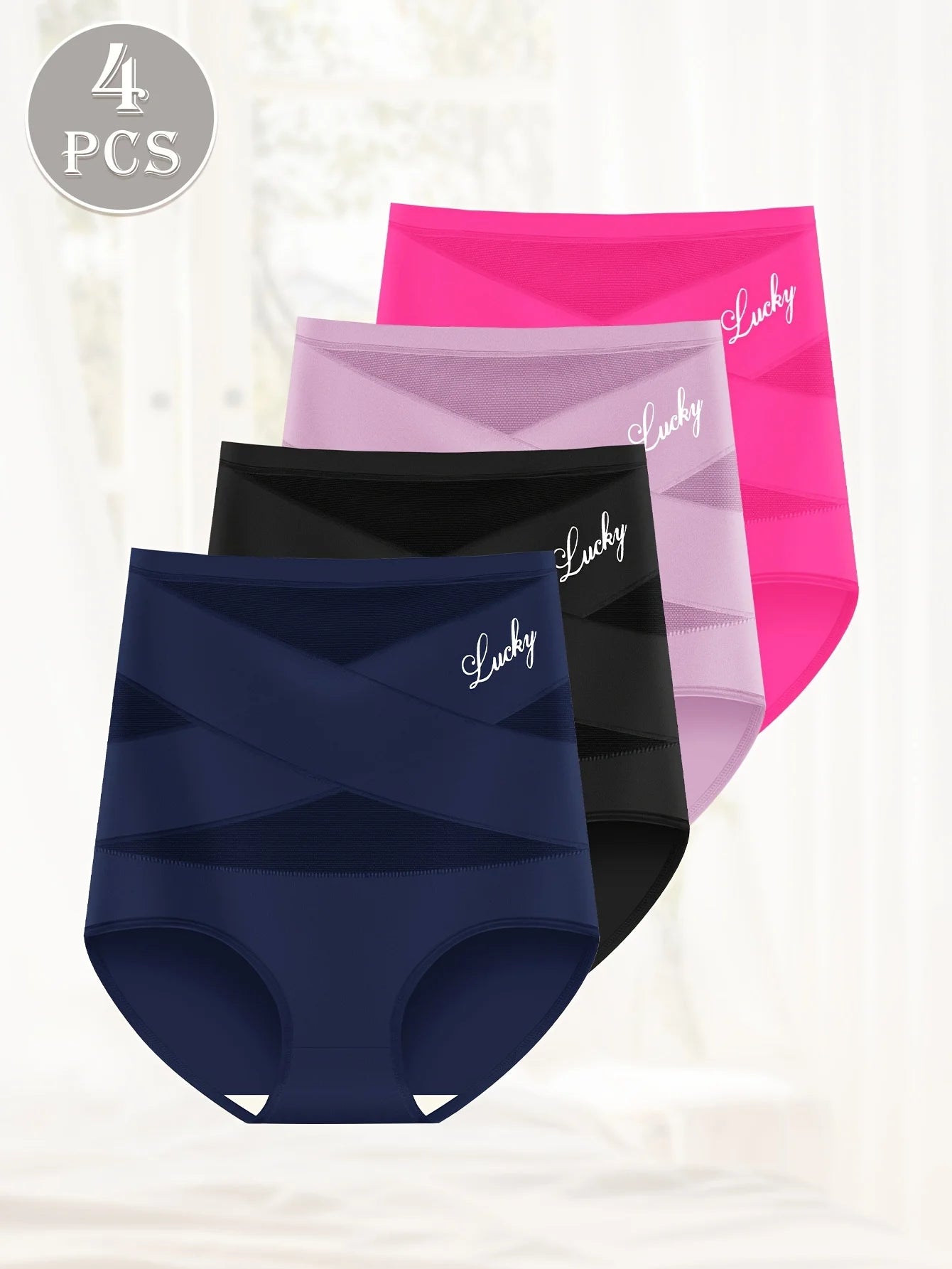 4pcs Multi Color High Waist Fat Women, Sexy Panty Tummy Control Knickers.