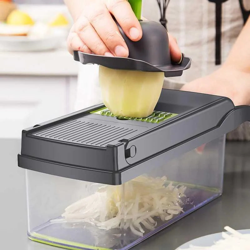 6-in-1 Vegetable Chopper - Kitchen Slicer for Dicing, Julienne & Grating, Safe Food Prep with Container.
