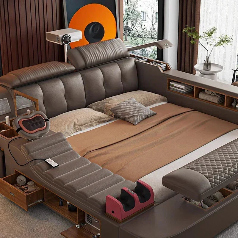 Modern Double Bed Girls Design, Smart Bedroom Queen King Princess Leather.