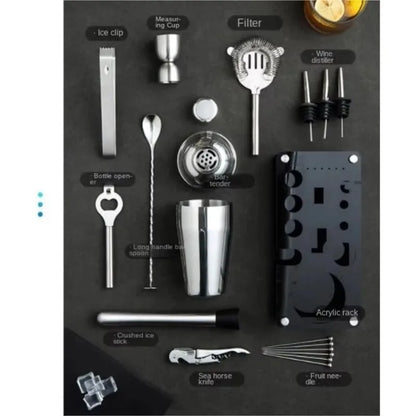 Professional Bar Tool Set, Stainless Steel Cocktail Shaker Set.