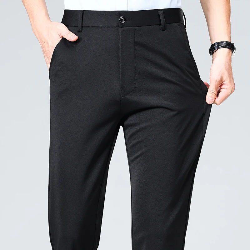 Summer Autumn Thin Trousers, Men Formal Dress Suit Pants, Quality Business Casual Pants, Black, Wine, Red Long Pants.