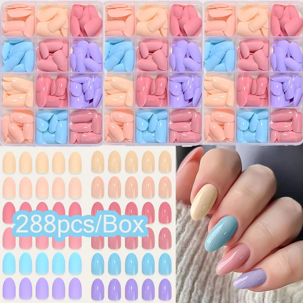 576pcs/Box Colorful Fake Nails Black Red Design, Oval Short Square Press On Mixed Full Cover Nail Tips.