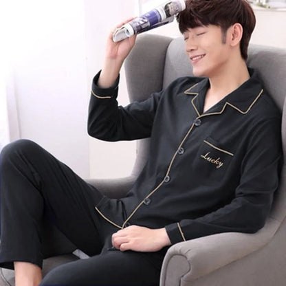 Pajamas Men's Long-Sleeved Spring and Autumn Men's Two-Piece Suit